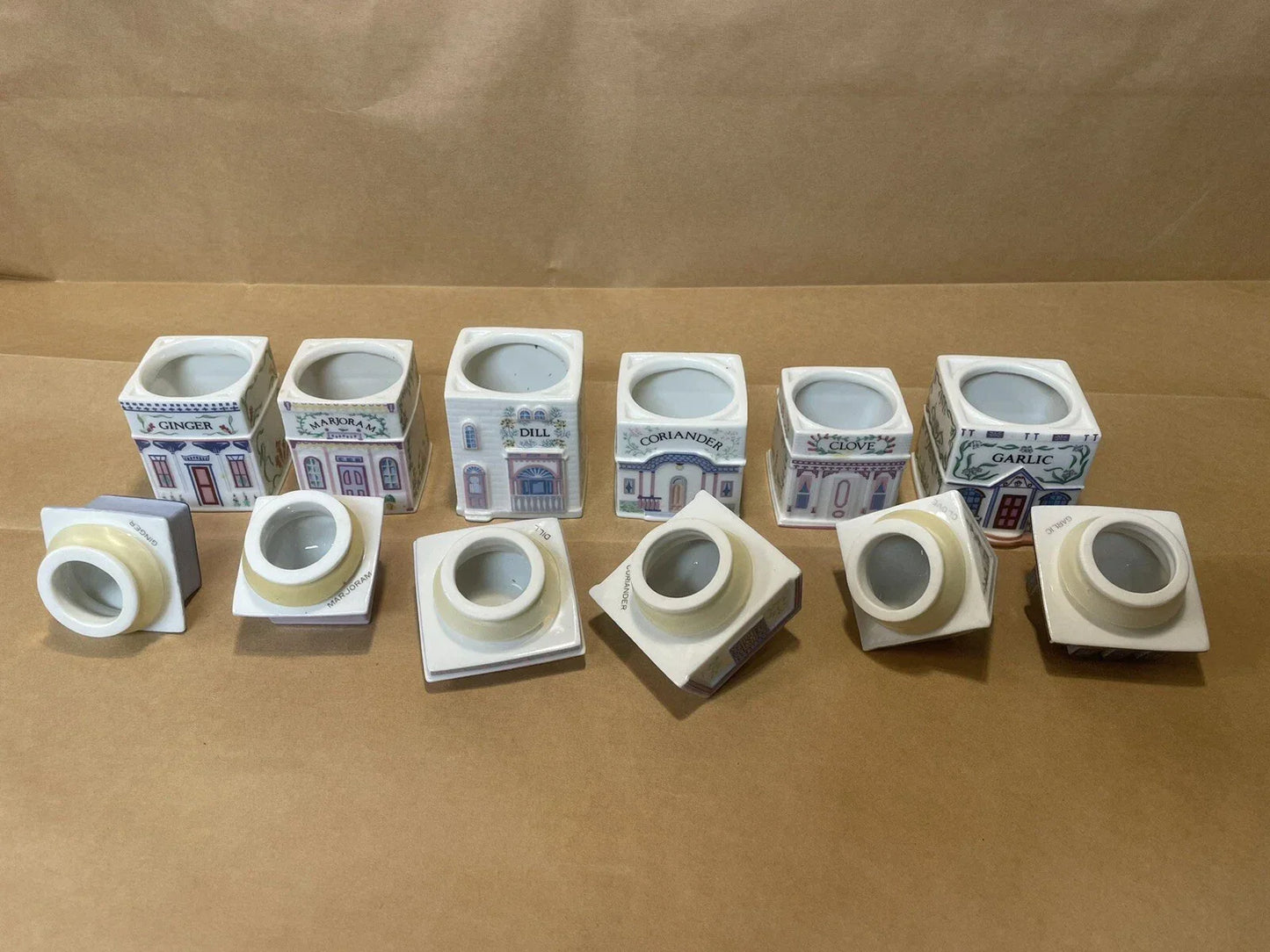 Vintage Porcelain Lenox Complete Spice Village & Rack,24 Spice CottagesVGC, 1989