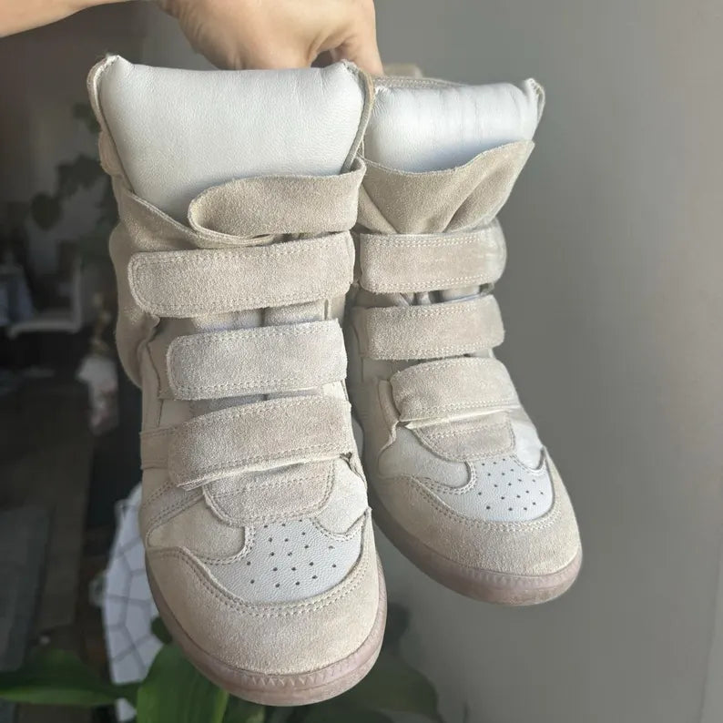 Authentic Isabel Marant Bekett Wedge Sneakers – Cream Suede Leather – Excellent Condition