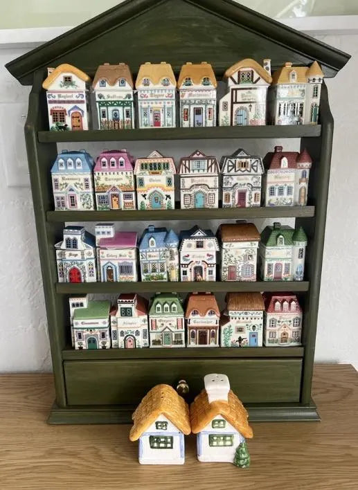 Lenox Spice Village Complete Set of 24 Spice Jars & Rack - Charming Collectible Houses 1989 Kitchen Decor