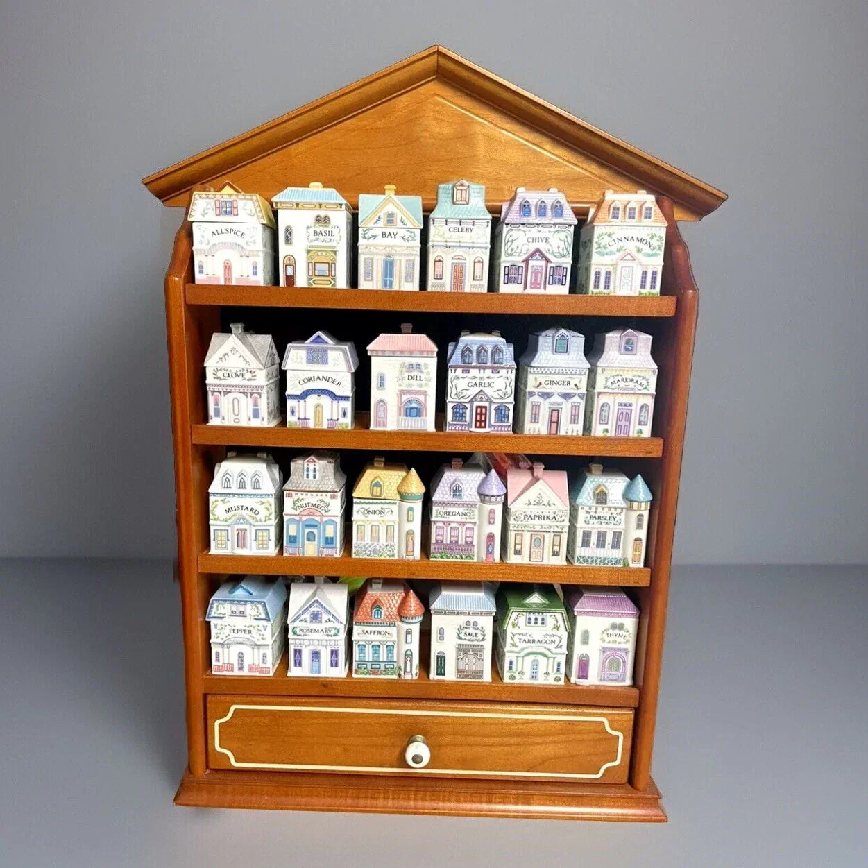 Vintage Porcelain Lenox Complete Spice Village & Rack,24 Spice CottagesVGC, 1989
