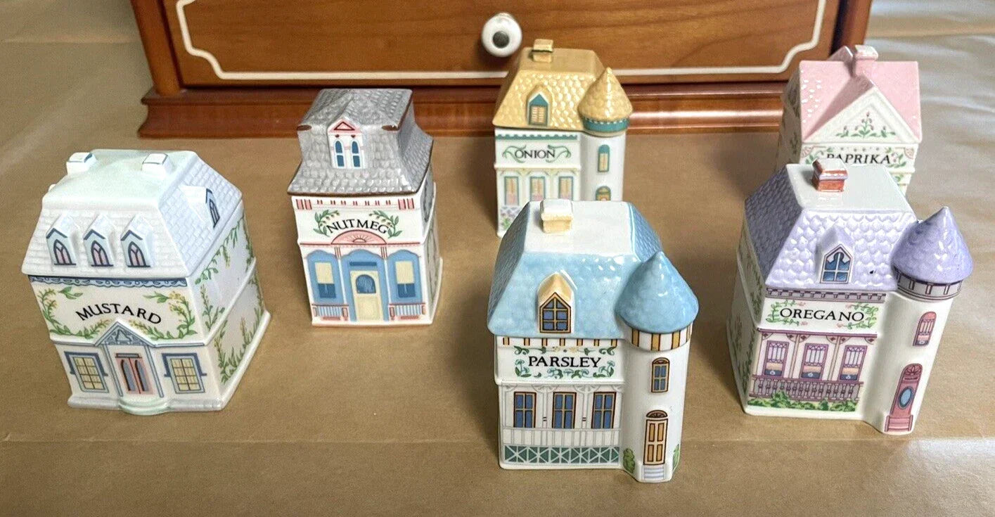 Vintage Porcelain Lenox Complete Spice Village & Rack,24 Spice CottagesVGC, 1989