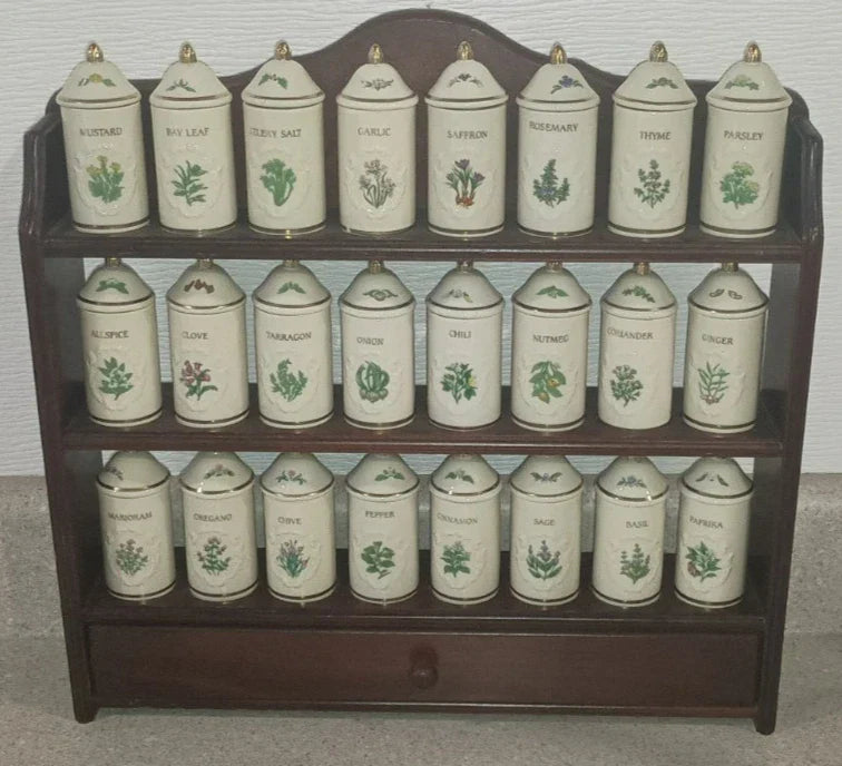 VTG 1992 Lenox Spice Garden 24Jar Complete Set W/ Original Cherry Wood Wall Rack