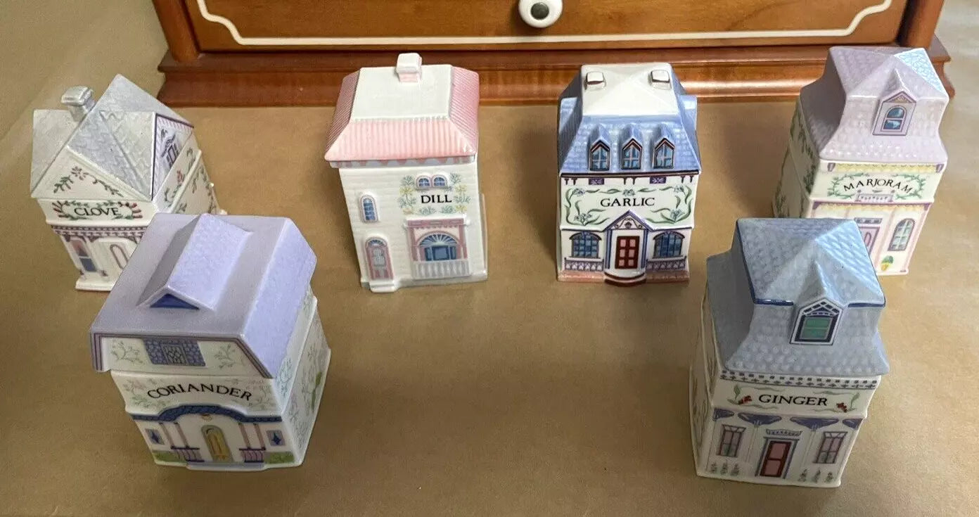 Vintage Porcelain Lenox Complete Spice Village & Rack,24 Spice CottagesVGC, 1989