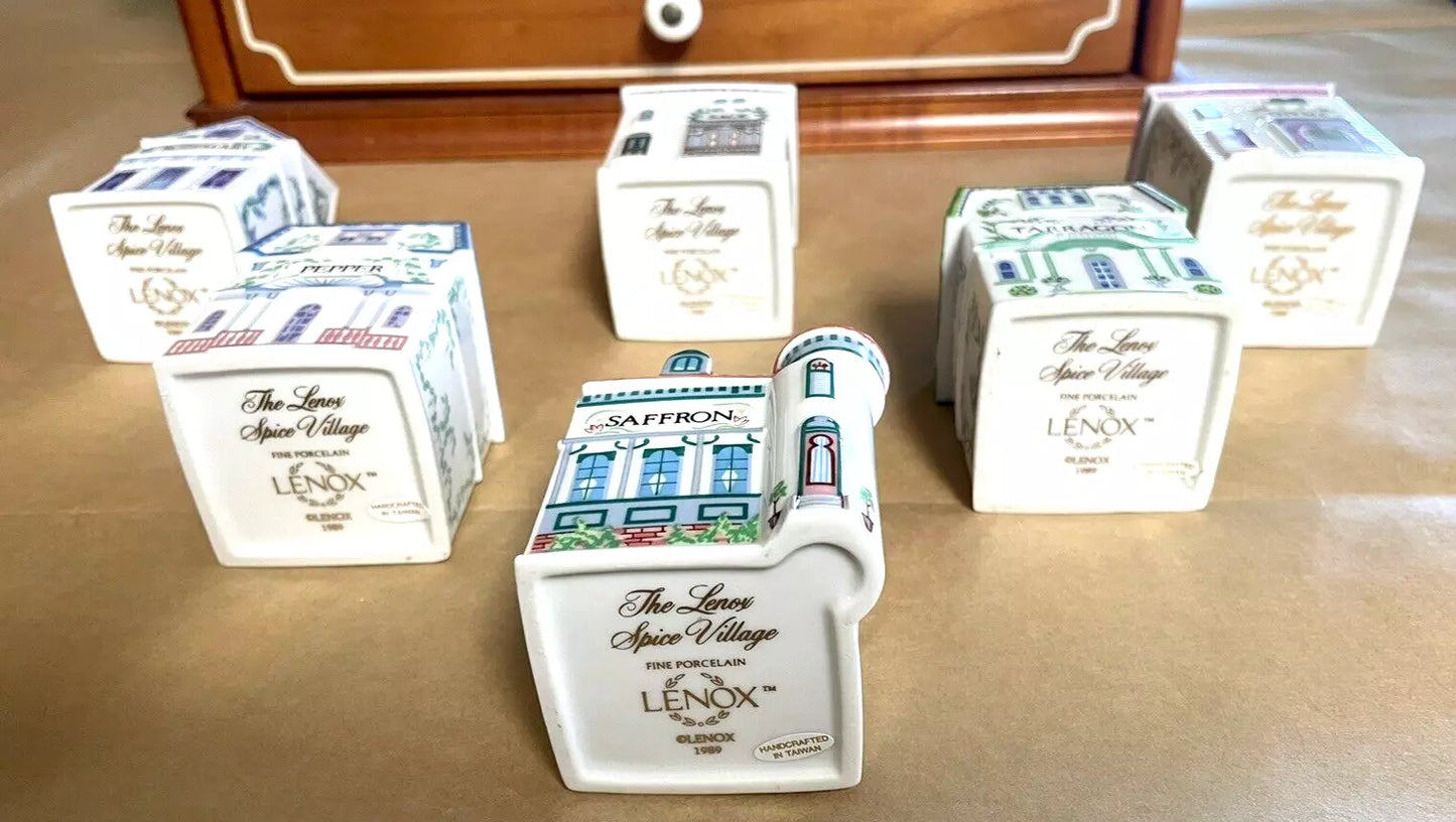 Vintage Porcelain Lenox Complete Spice Village & Rack,24 Spice CottagesVGC, 1989