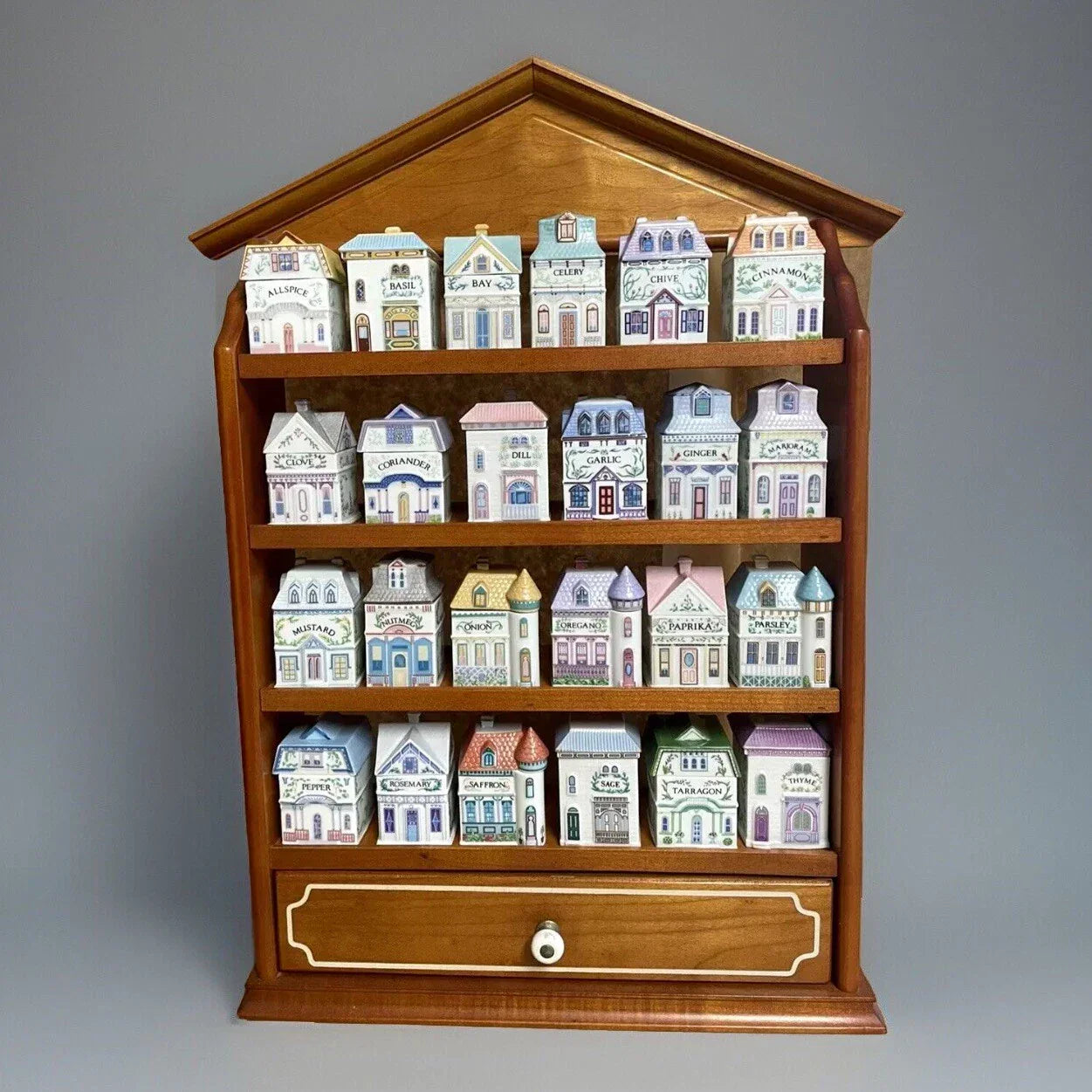 Vintage Porcelain Lenox Complete Spice Village & Rack,24 Spice CottagesVGC, 1989